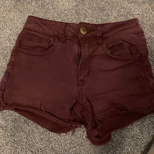 Maroon frayed shorts